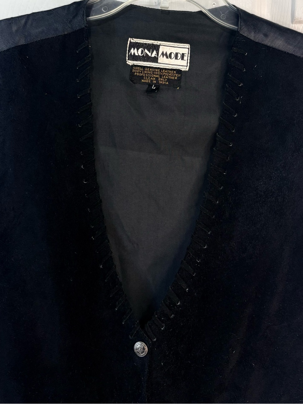 Vintage Mona Mode Black Suede Western Vest Size Large - Picture 3 of 6